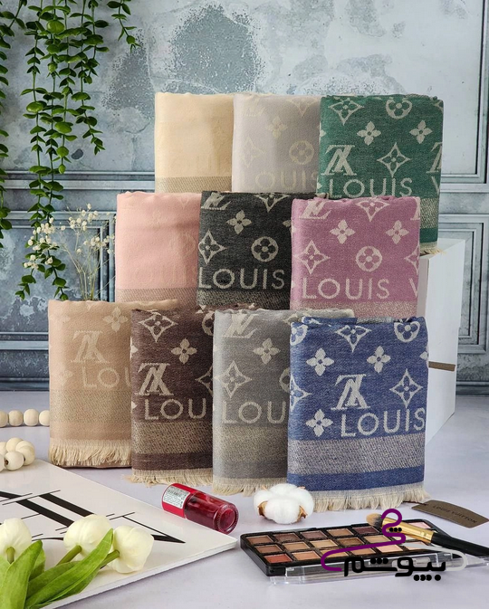 روسری کشمیر حاشیه لمه طرح LV ارغوانی
